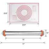 PUBAMALL Rollo de cocina, rodillo ajustable con escala y 4 aros removibles para tacos, galletas, raviolis y pizza con repostería antiadherente (Plata)
