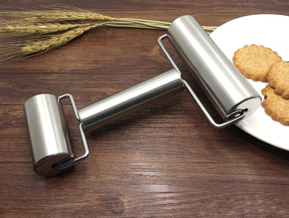 Rodillo de acero inoxidable para repostería y pizza, doble masa, para hornear pizza, utensilios de cocina de metal, mejor para fondant, masa de pastel, galletas.