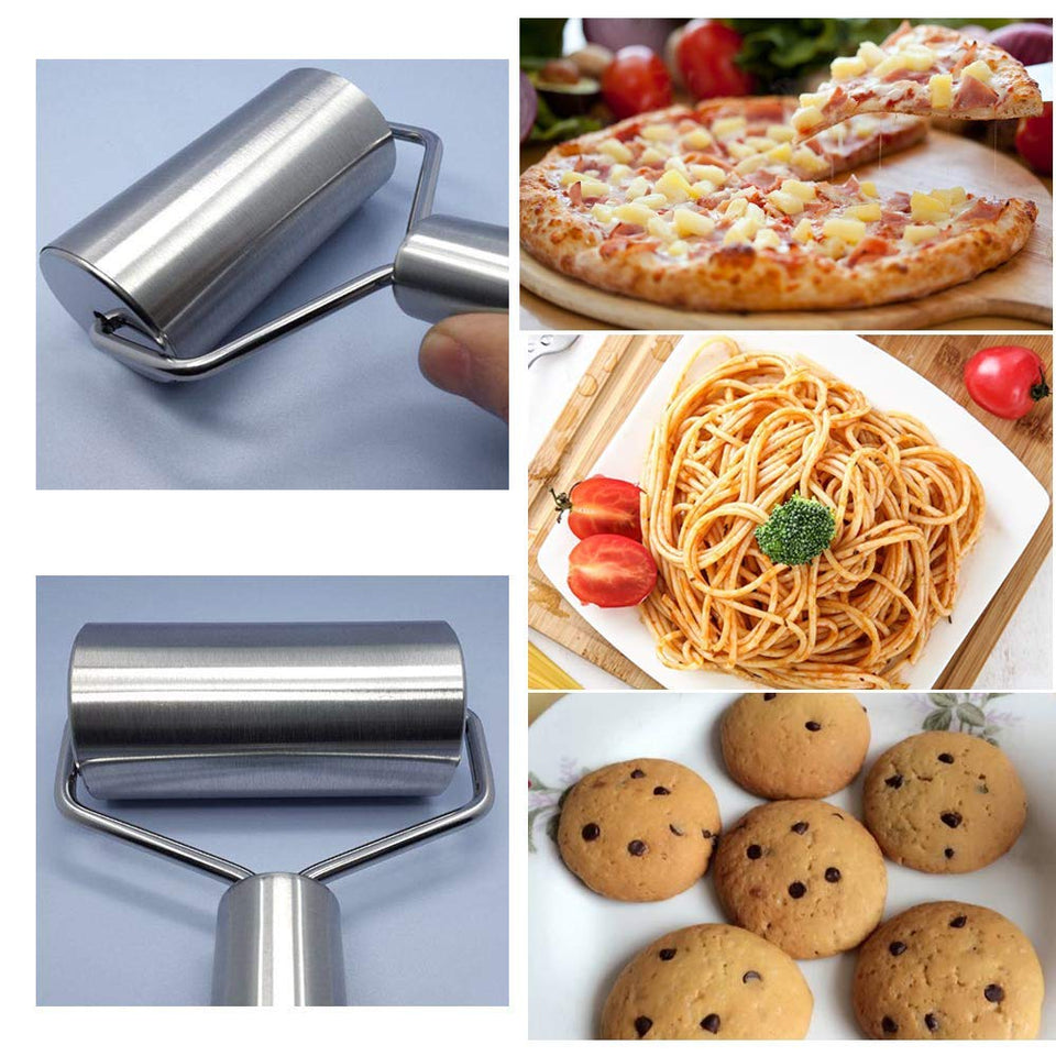 Rodillo de acero inoxidable para repostería y pizza, doble masa, para hornear pizza, utensilios de cocina de metal, mejor para fondant, masa de pastel, galletas.