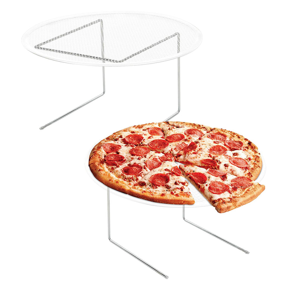 MyGift - Bandeja de pizza de metal plateada con expositor de mesa, juego de 4