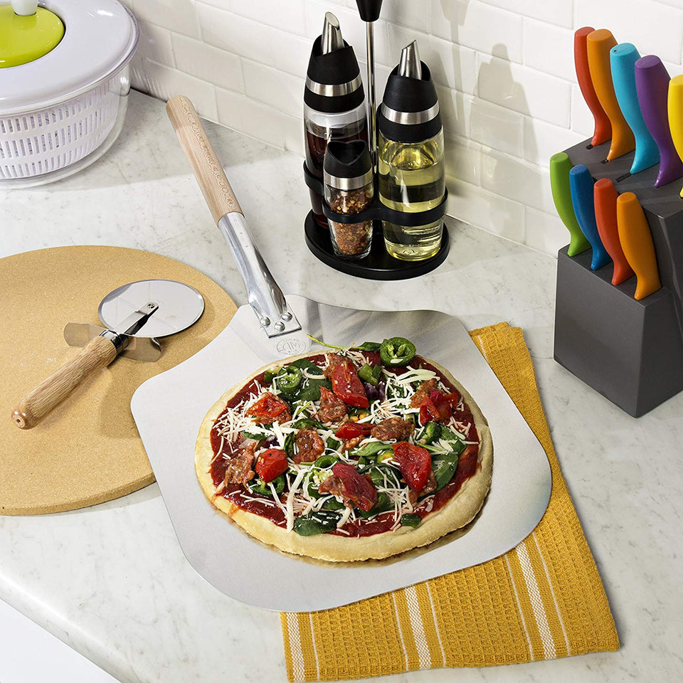 Kitchen Supply Pala de aluminio con mango de madera para pizza, Plateado, 1